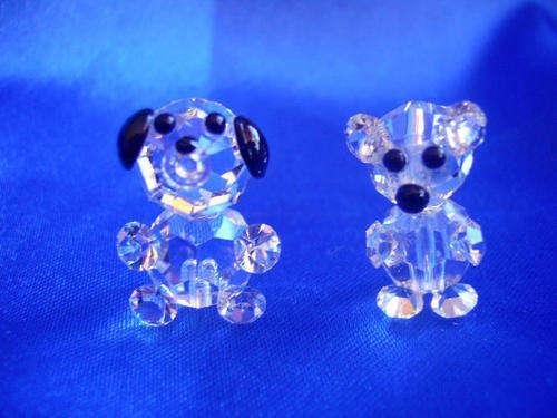 Stunning Cut Glass Crystal  Tiny Dog and Bear