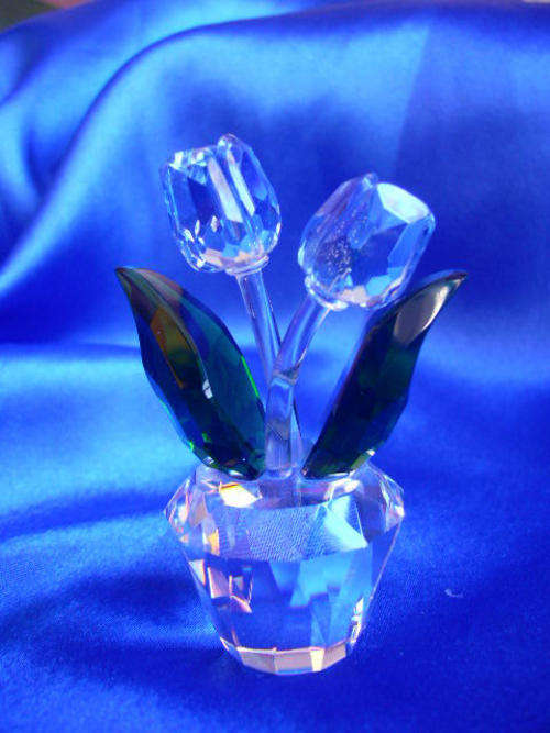 Stunning Cut Glass Crystal  Vase of Tulips Blue