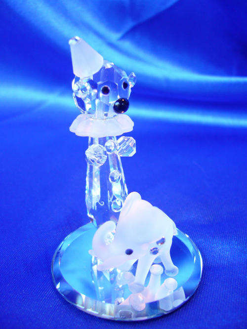 Stunning Cut Glass Crystal  Clown with an Elephant