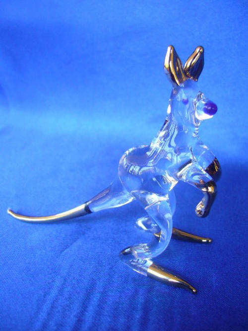 Beautiful Hand made Glass Kangaroo with gold trim