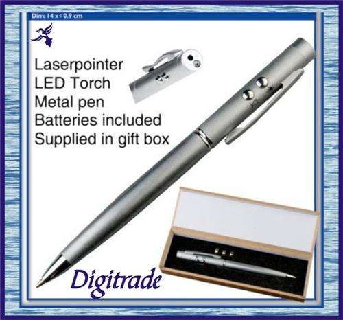 METAL LASER POINTER PEN in a wooden presentation box - Batteries included - IMPRESSIVE!!