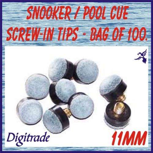BAG OF 100!!! - SNOOKER / POOL CUE Screw-in Tips - 11mm - Retails @ R5 each!!! FREE BONUS INSIDE!!!