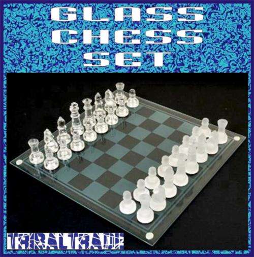 GLASS CHESS SET - Frosted and Clear Glass - Supplied in a Carry Gift Box - STUNNING DESIGN!!