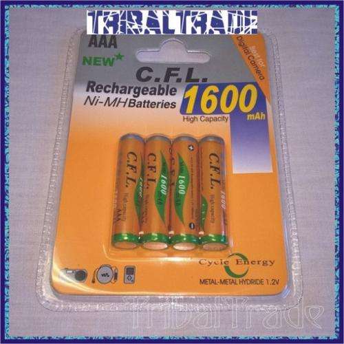 1600 mAh AAA RECHARGEABLE BATTERIES - High Capacity - Bid per pack of 4! 21 Packs to Go! CLEARANCE!!