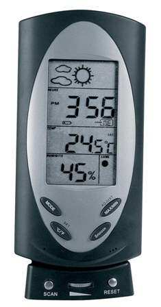 Weather forecaster with an integrated scan radio.