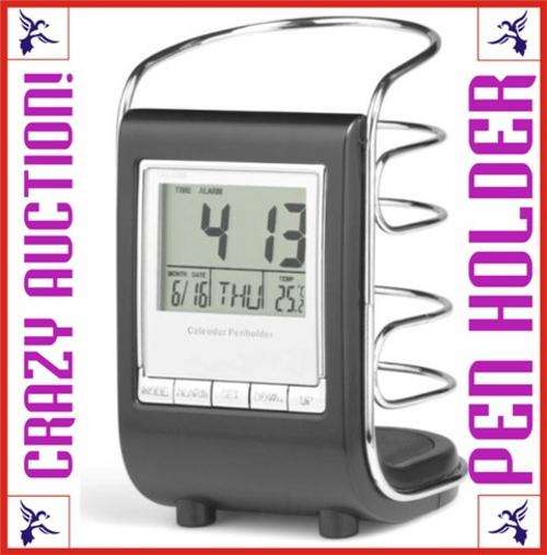 Stylish Curvy Clock & Pen Holder - Time/Date/Alarm/Temperature.