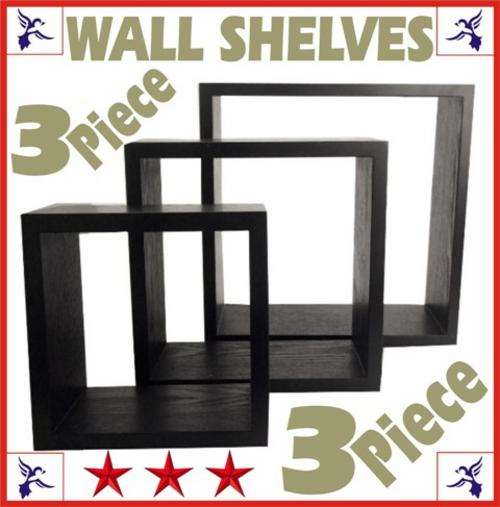 48 HOUR AUCTION!!!!!! Black wood 3 piece square box wall shelving - FINAL PRICE REDUCTION!!!