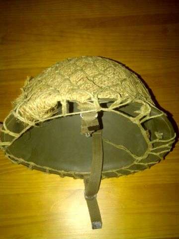 South African Defence Force staaldak helmet CJ Fuchs Ltd 1964 with camo net
