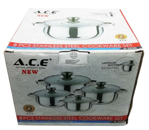 NEW PRODUCT LINE:  A.C.E. 8 PIECE STAINLESS STEEL COOKWARE SET