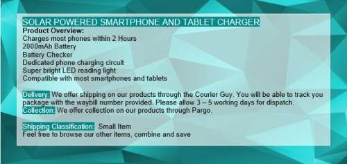 SOLAR POWERED SMARTPHONE AND TABLET CHARGER