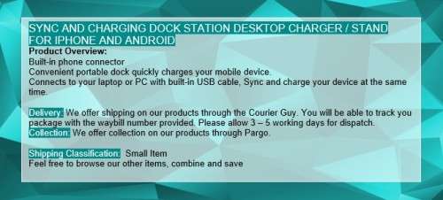 SYNC AND CHARGING DOCK STATION DESKTOP CHARGER / STAND FOR IPHONE AND ANDROID