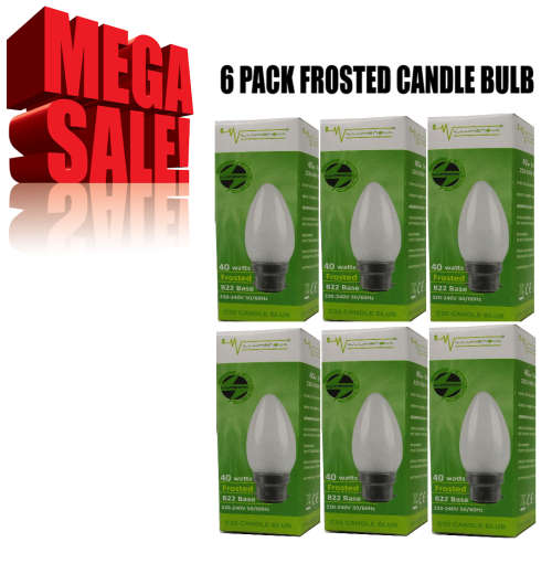 FROSTED CANDLE BULB (6 FOR 1 BID) - 40 W