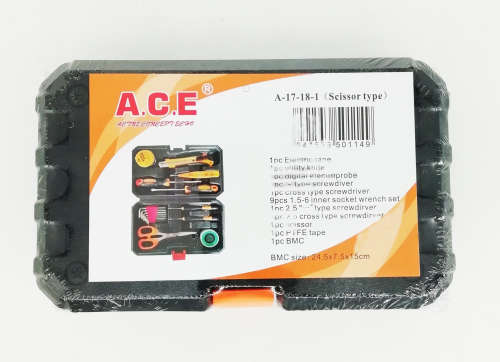 A.C.E. 9 PIECE TOOL SET IN TOOLBOX (COMPACT WITH ALL THE TOOLS YOU NEED AT HAND)