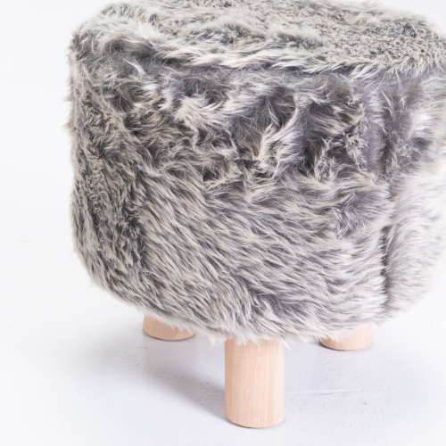 STOOL - LIGHT GREY FUR / SOLID BEECH LEGS