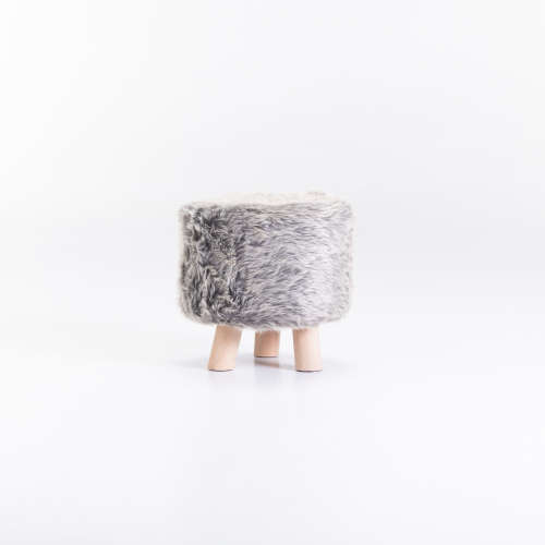 STOOL - LIGHT GREY FUR / SOLID BEECH LEGS