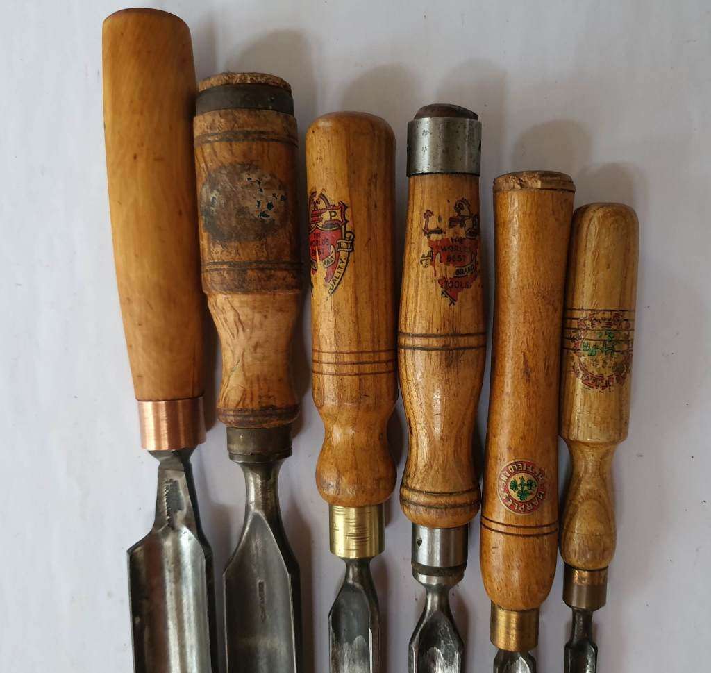 Vintage Set of 6 Classic Gouge Chisels - Mixed Big Name Bag