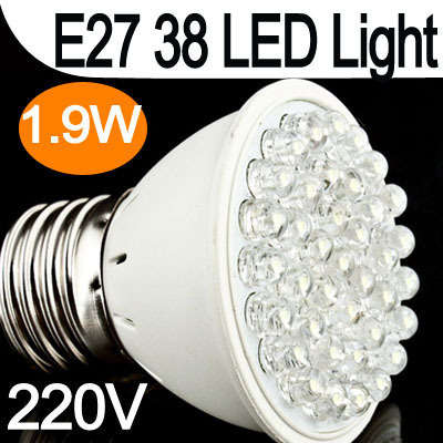 38 LED E27 White LED Energy Saving Light Bulb 220V