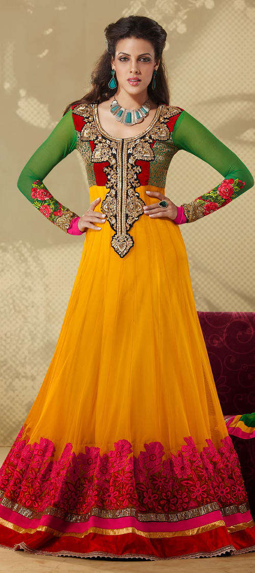 EXQUISITE MULTI-COLOR  INDO-WESTERN GOWN (SEMI-STITCHED) !!!