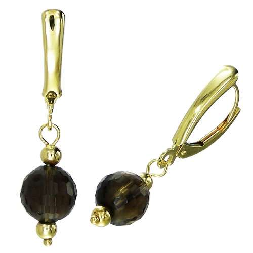 14K 2.13GRAMS SOLID GOLD & SMOKY QUARTZ EARRINGS
