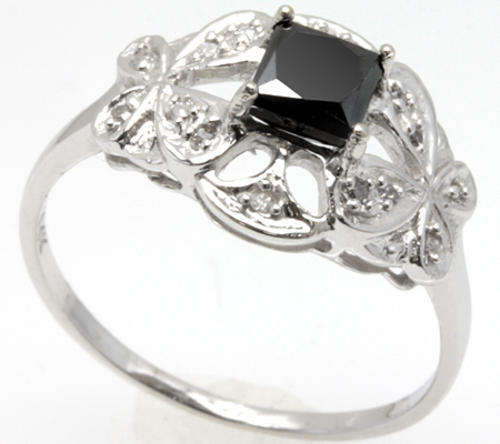14 KT SOLID WHITE GOLD GENUINE BLACK DIAMOND AND WHITE DIAMOND ACCENTS RING - SPECIAL OFFER!