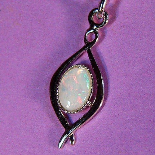 GORGEOUS  AUSTRALIAN WHITE RAINBOW OPAL .925 SOLID STERLING SILVER PENDANT - OCTOBER BIRTHSTONE!