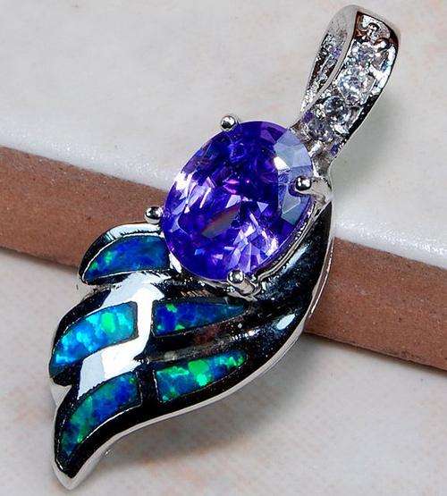 BEAUTIFUL AMETHYST & FIRE OPAL .925 SOLID STERLING SILVER PENDANT!
