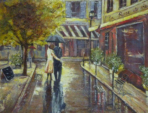 La Rose Et Vie ( French Street Scene) - Original Acrylic Painting