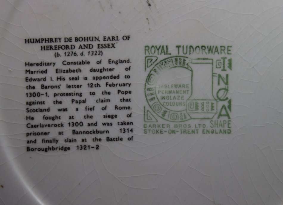 Vintage Barker Bros Decorative Wall Plate Humphrey de Bohun Earl Of Hereford and Essex