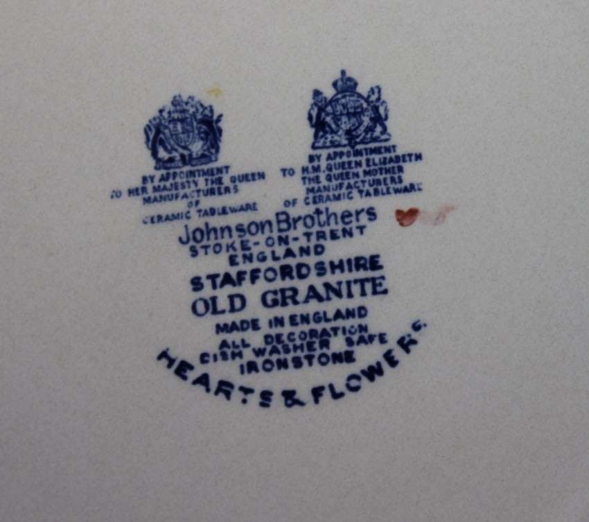 Johnson Bros Old Granite Plate, Hearts and Flowers Betrothal Plate.