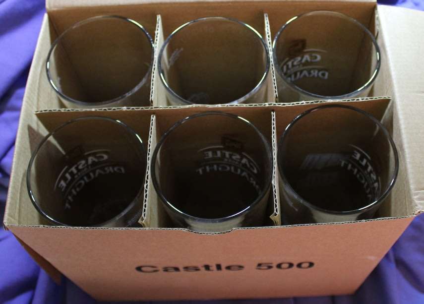 Castle Lager Draught Beer Glass Set of 6 in Original Box