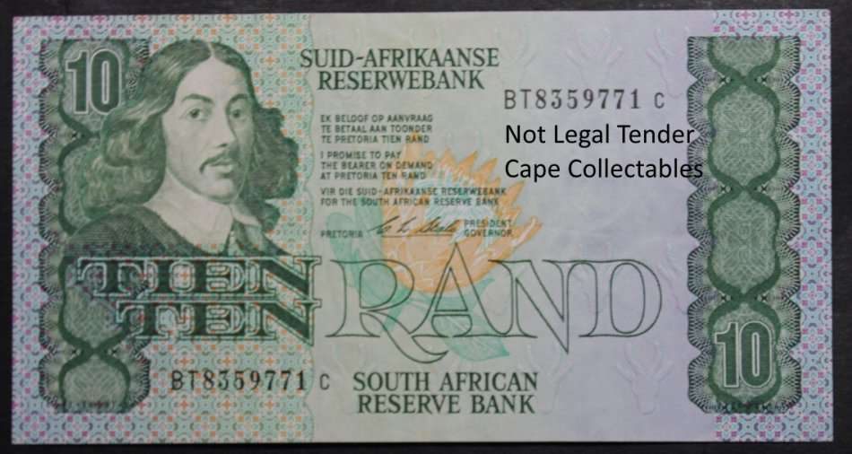 South Africa 10 Rand Bank Note 1990 Stals  AU Circulated