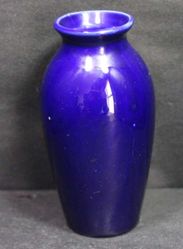 Miniature Blue Vase Two Peacocks Pattern with Gold Trim.