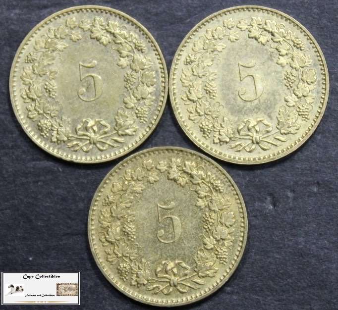 Switzerland 5 Rappen 2x1983/1984 (Three) Coins EF40