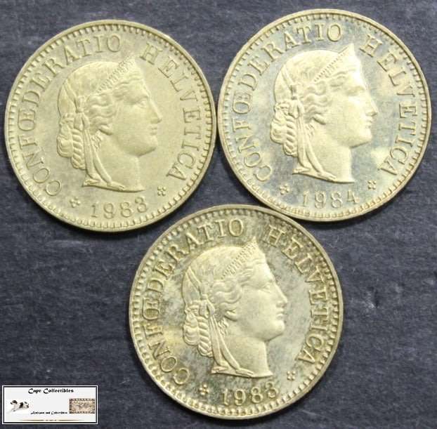 Switzerland 5 Rappen 2x1983/1984 (Three) Coins EF40