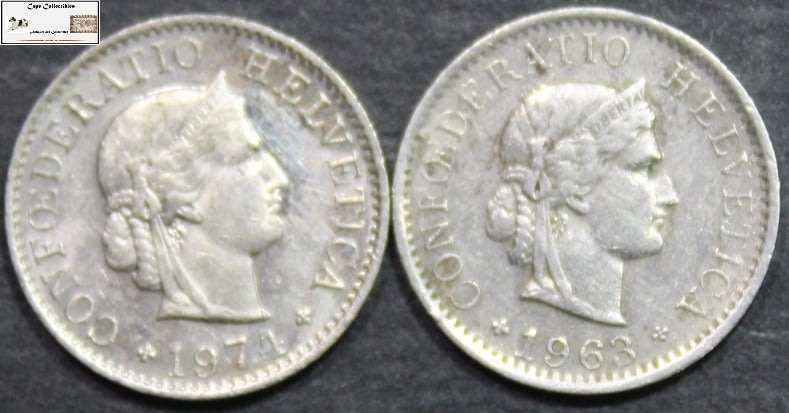 Switzerland 5 Rappen 1963/1974 (Two) Coins F12
