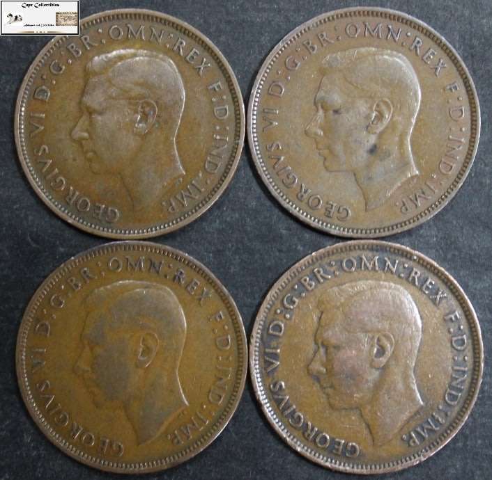United Kingdom 1 Penny 1938x2 /1939/1945 Four Coins) Circulated