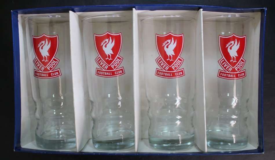 Set of Four Liverpool Football Club Tall Glasses.
