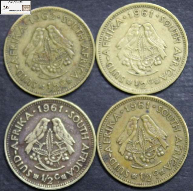 South Africa 1/2 Cent 3x1961/1962 Coin (Four) F12