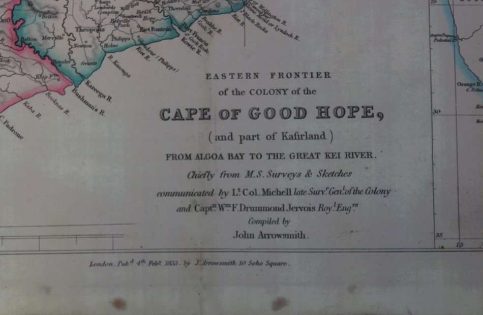 Eastern Frontier of the Colony Of the Cape of Good Hope Wall Map 1853, Reproduction Print