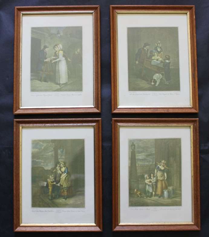 Set of Four Cries of London Framed Plates by F Wheatley, Engraved BY A Cardon
