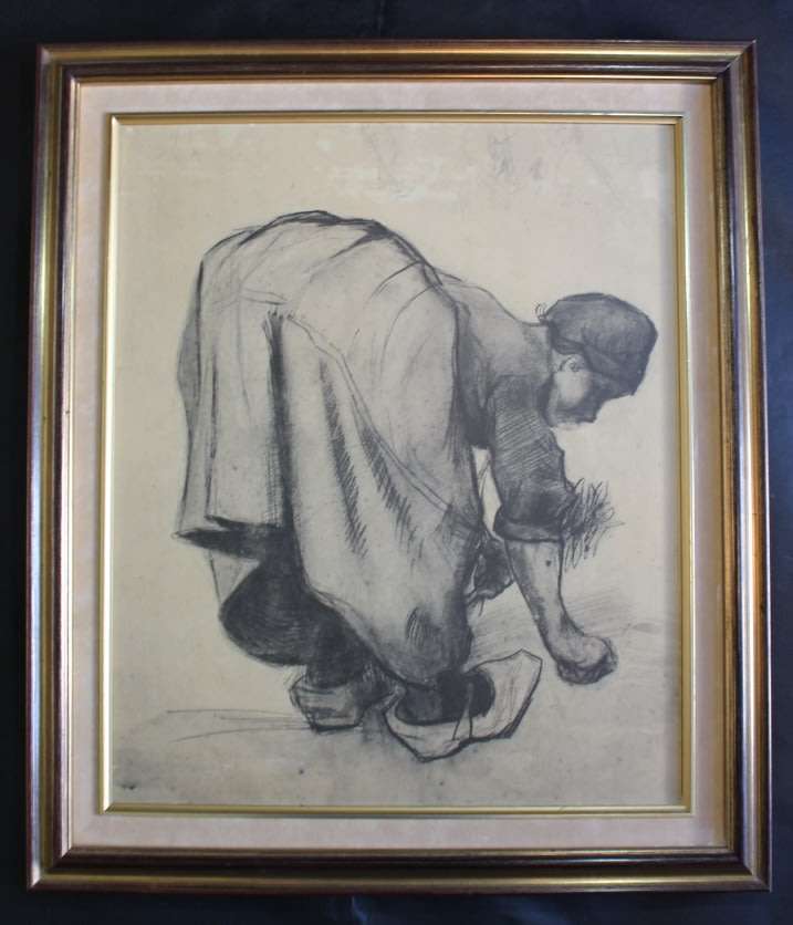 "Peasant Woman Bending Over" by Vincent van Gogh, Framed Print