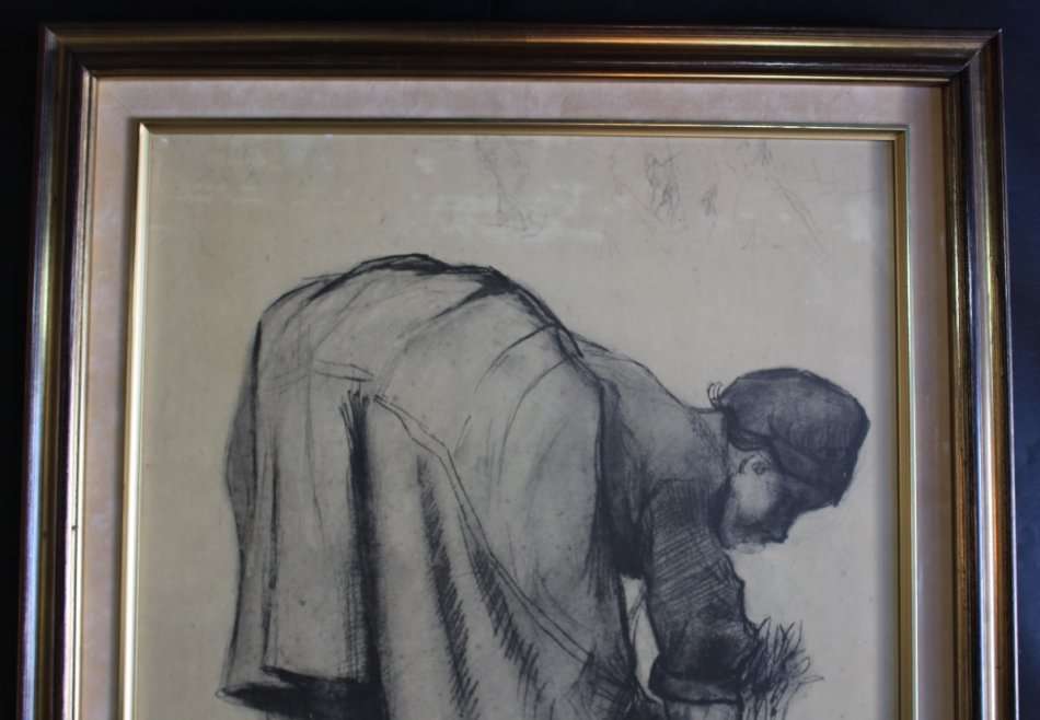 "Peasant Woman Bending Over" by Vincent van Gogh, Framed Print