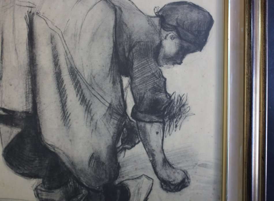 "Peasant Woman Bending Over" by Vincent van Gogh, Framed Print