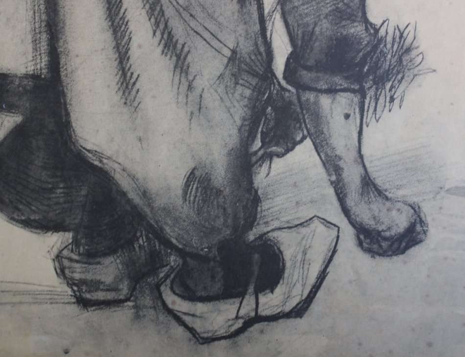 "Peasant Woman Bending Over" by Vincent van Gogh, Framed Print