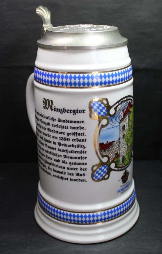 Nordbrau Ingolstadt 1L Beer Stein Mug with Pewter Lid.
