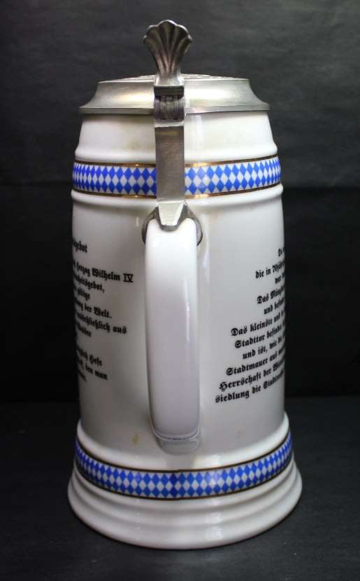 Nordbrau Ingolstadt 1L Beer Stein Mug with Pewter Lid.