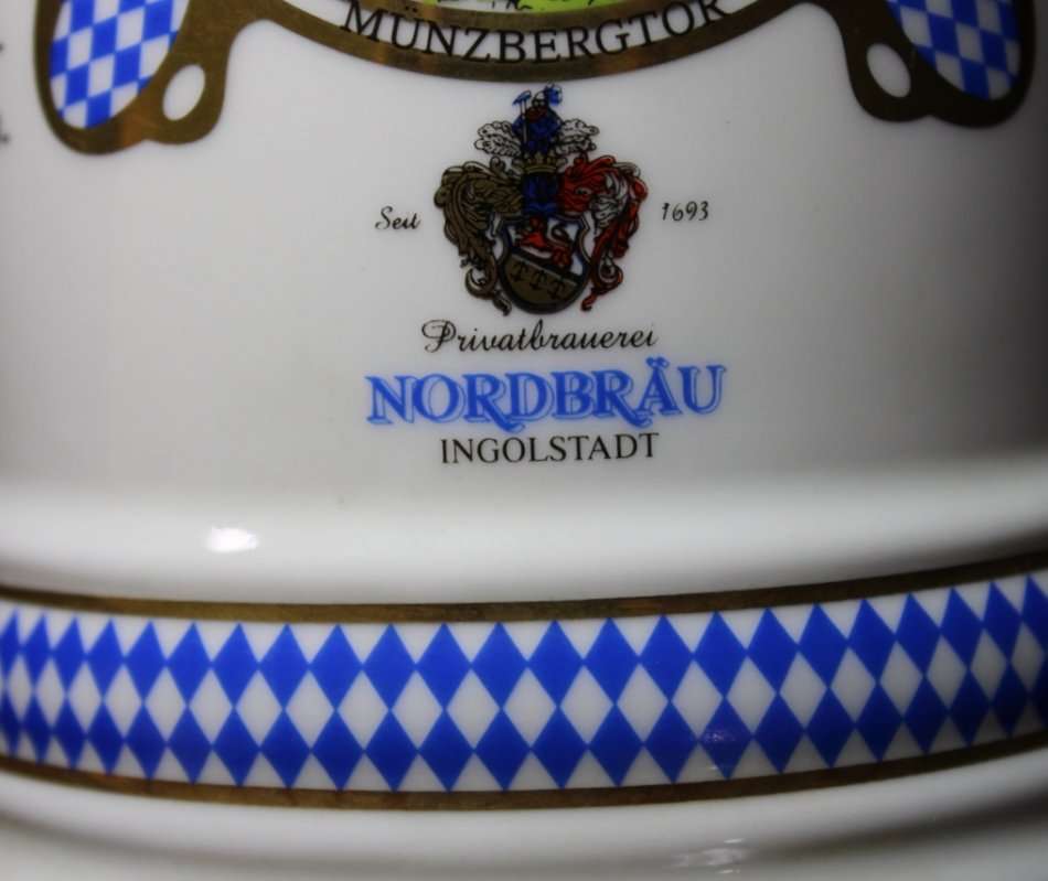 Nordbrau Ingolstadt 1L Beer Stein Mug with Pewter Lid.