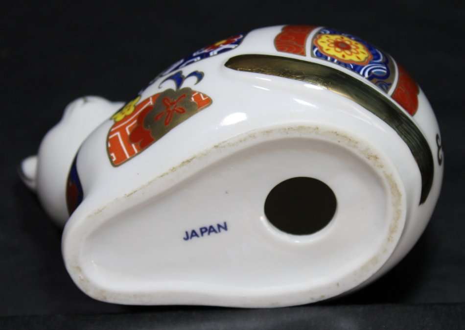 Colourfully Decorated Porcelain Ornamental Cat from Japan