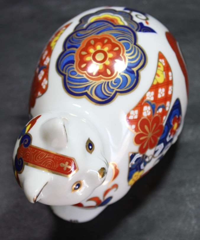 Colourfully Decorated Porcelain Ornamental Cat from Japan