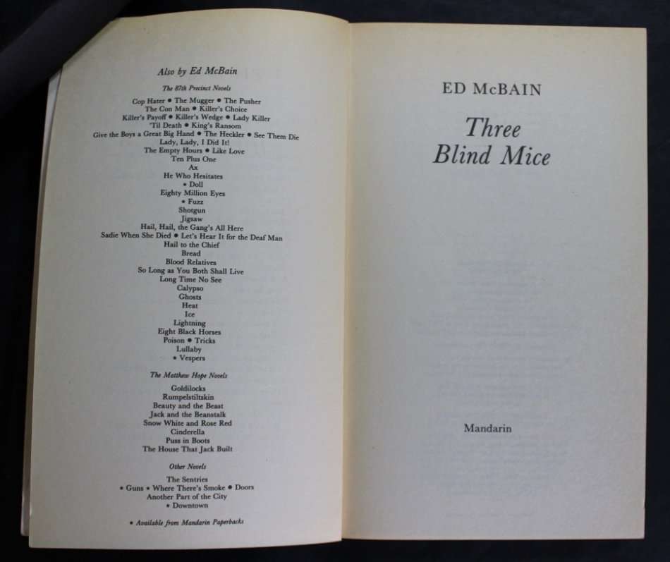 Ed McBain Three Blind Mice Softcover Book